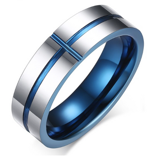 Ehering-titan-Kreuzmuster-Silber-Blau
